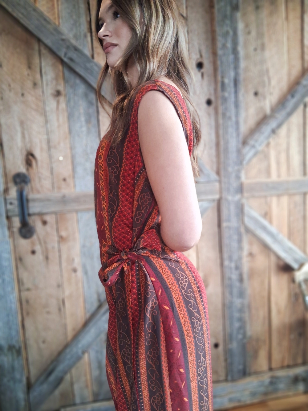 Retro Printed Maxi Dress with Side Tie